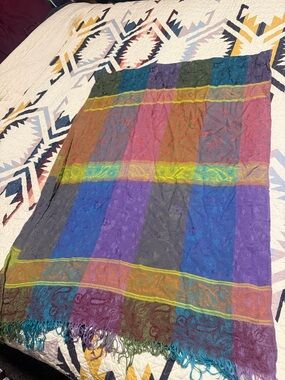 Multicolor Striped Woven Scarf with Fringe